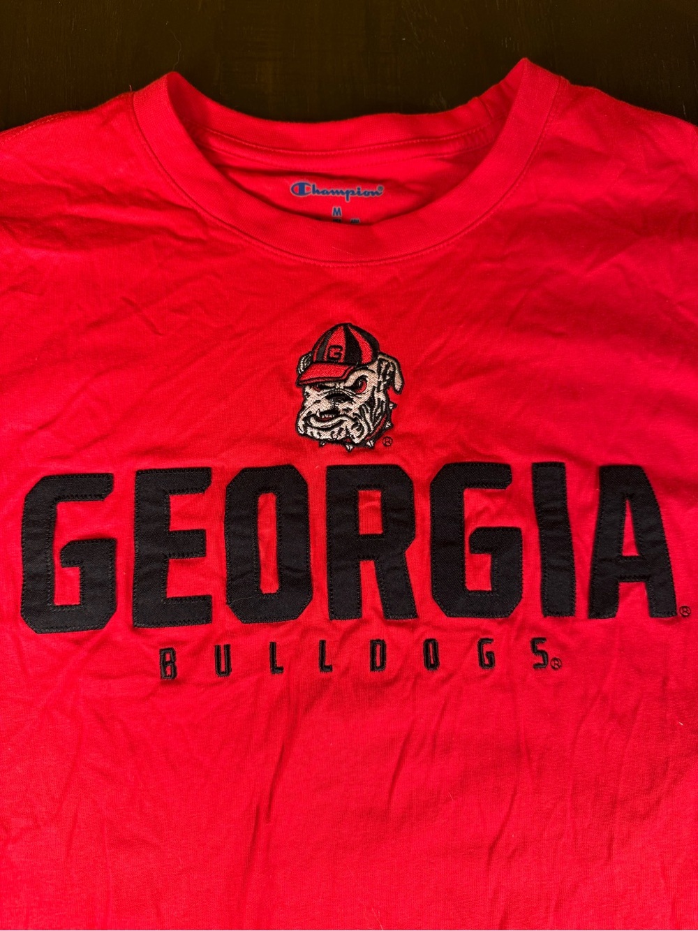 Champion Georgia Bulldogs T-Shirt Medium Red Embroidered Logo Spellout UGA